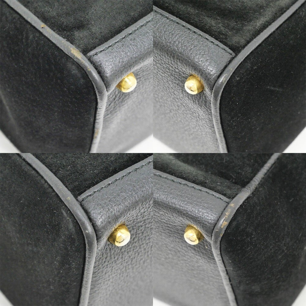 GUCCI Hand Shoulder Bag Tote Purse 2way Bamboo Suede Black Authentic