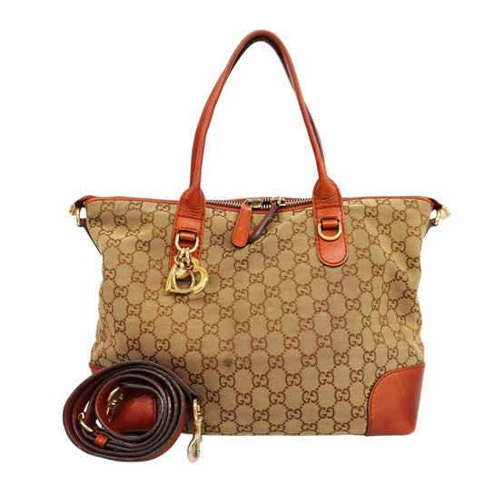 GUCCI Hand Bag Tote Purse GG Canvas Beige Orange Authentic