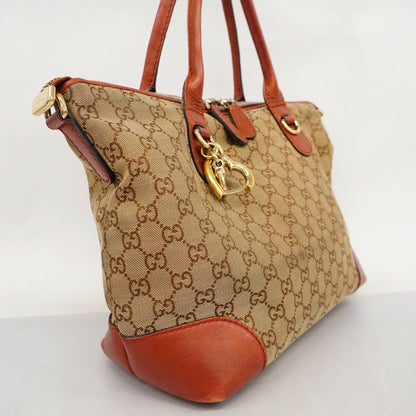GUCCI Hand Bag Tote Purse GG Canvas Beige Orange Authentic