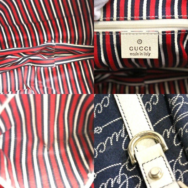 GUCCI Shoulder Bag Purse Canvas Leather Navy Off White Authentic