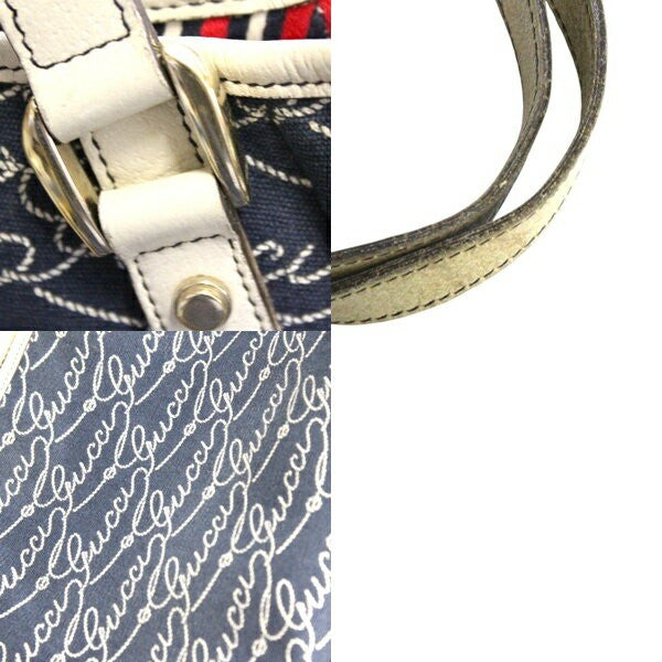 GUCCI Shoulder Bag Purse Canvas Leather Navy Off White Authentic