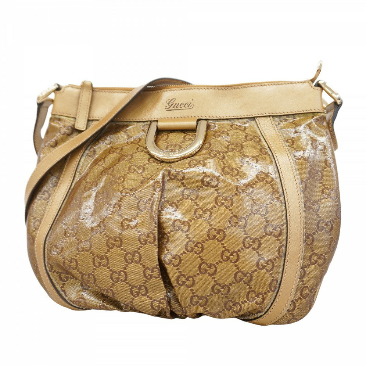 GUCCI Shoulder Bag Purse GG Coated Canvas Beige Authentic