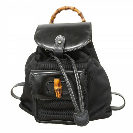 GUCCI Backpack Bamboo Nylon Black Authentic