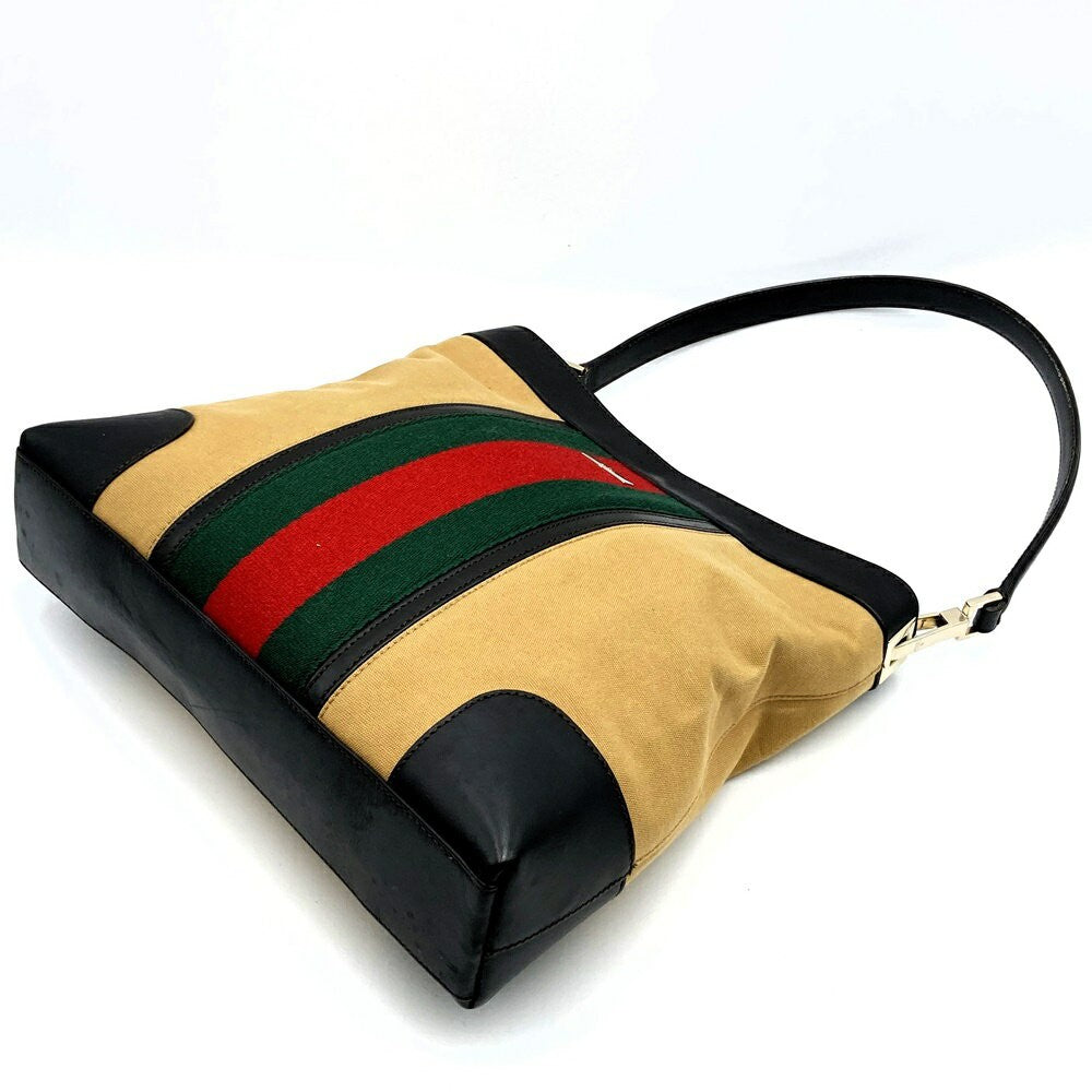 GUCCI Shoulder Bag Purse Sherry Canvas Leather Beige Authentic