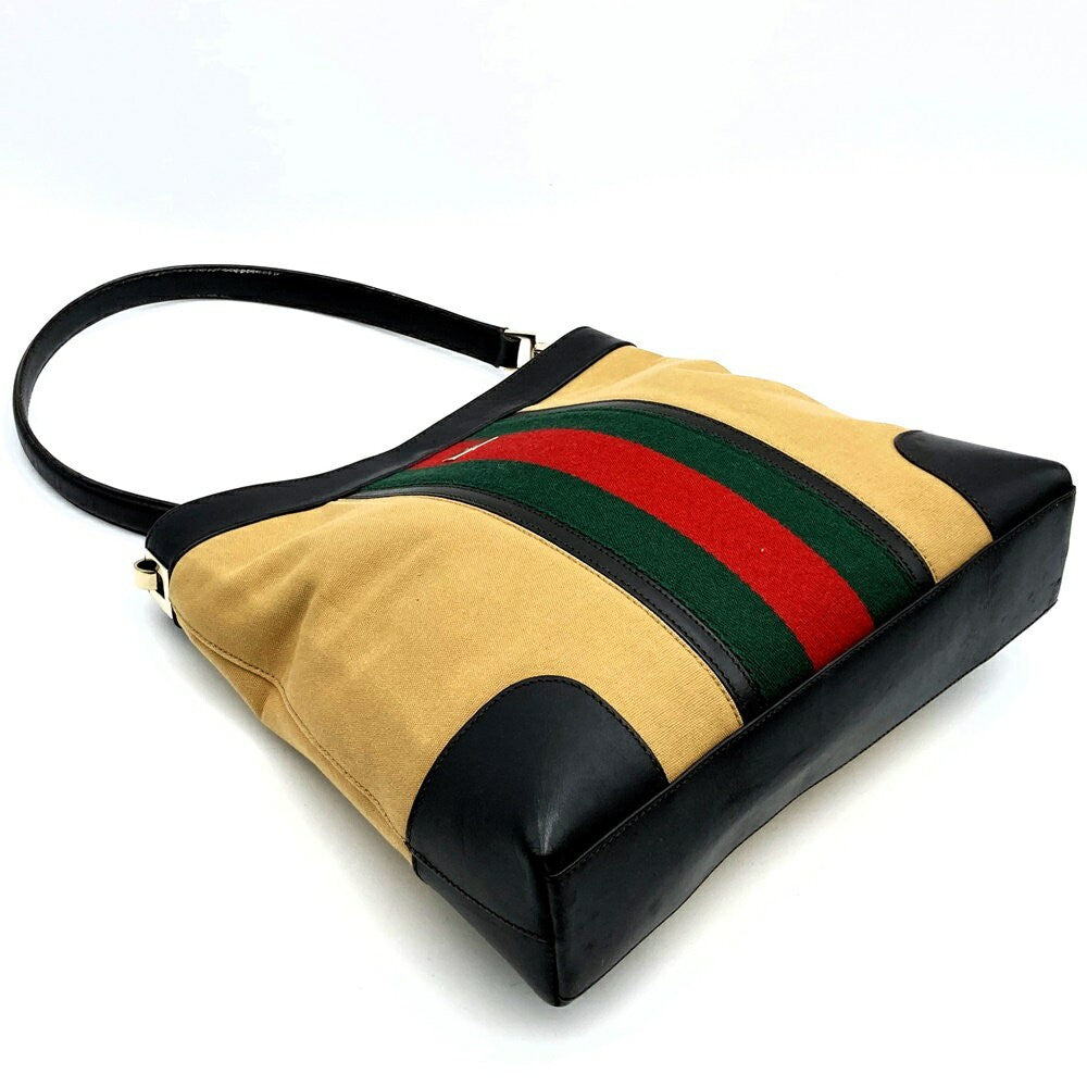 GUCCI Shoulder Bag Purse Sherry Canvas Leather Beige Authentic