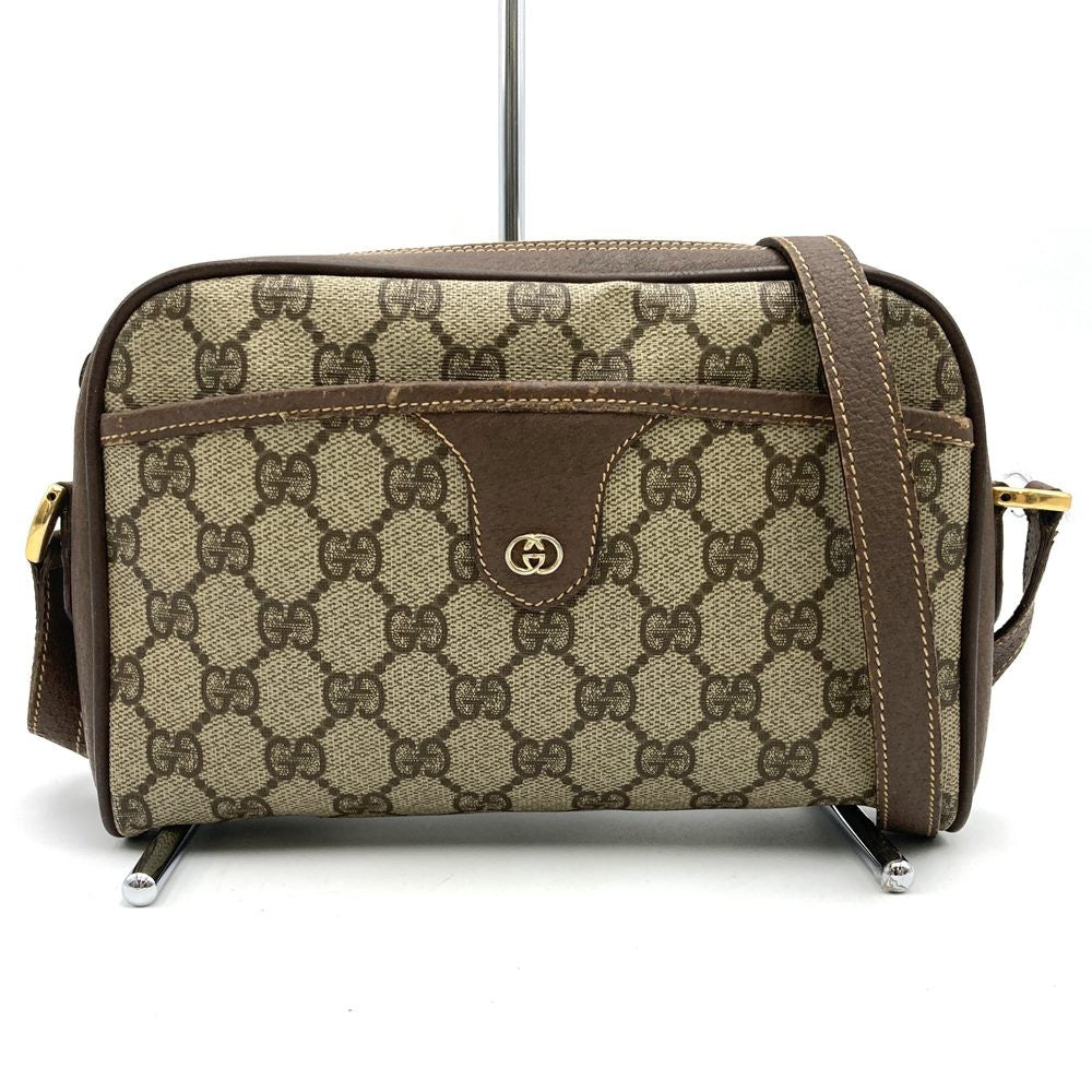GUCCI Shoulder Bag Purse GG Supreme Canvas Leather Beige Authentic