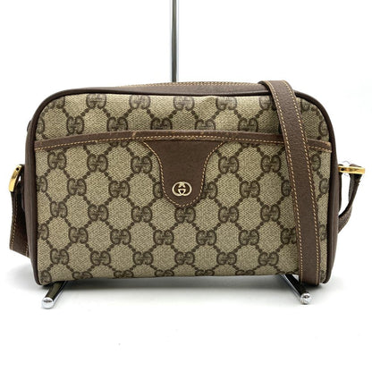 GUCCI Shoulder Bag Purse GG Supreme Canvas Leather Beige Authentic