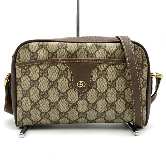 GUCCI Shoulder Bag Purse GG Supreme Canvas Leather Beige Authentic