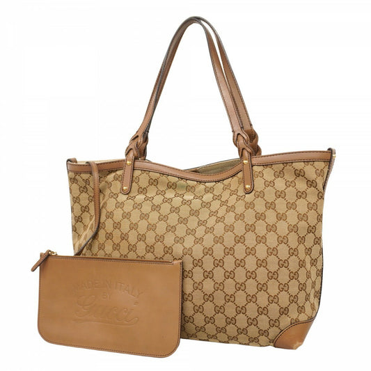 GUCCI Hand Bag Tote Purse GG Canvas Beige Brown Authentic