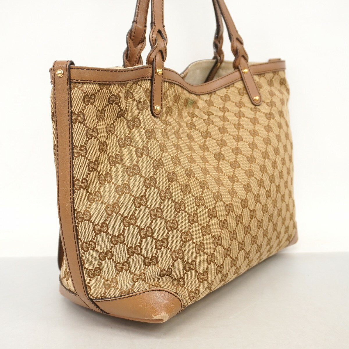 GUCCI Hand Bag Tote Purse GG Canvas Beige Brown Authentic