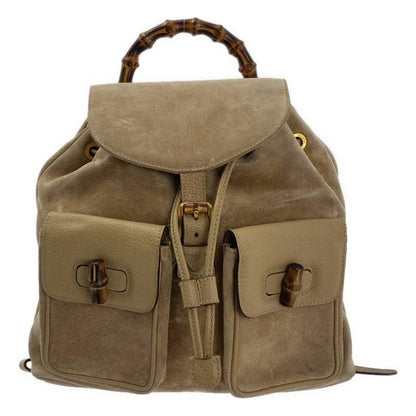GUCCI Backpack Bamboo Suede Beige Authentic