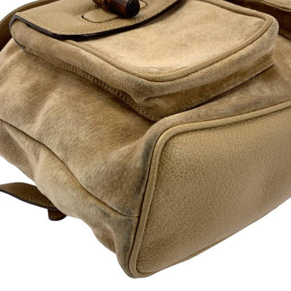 GUCCI Backpack Bamboo Suede Beige Authentic