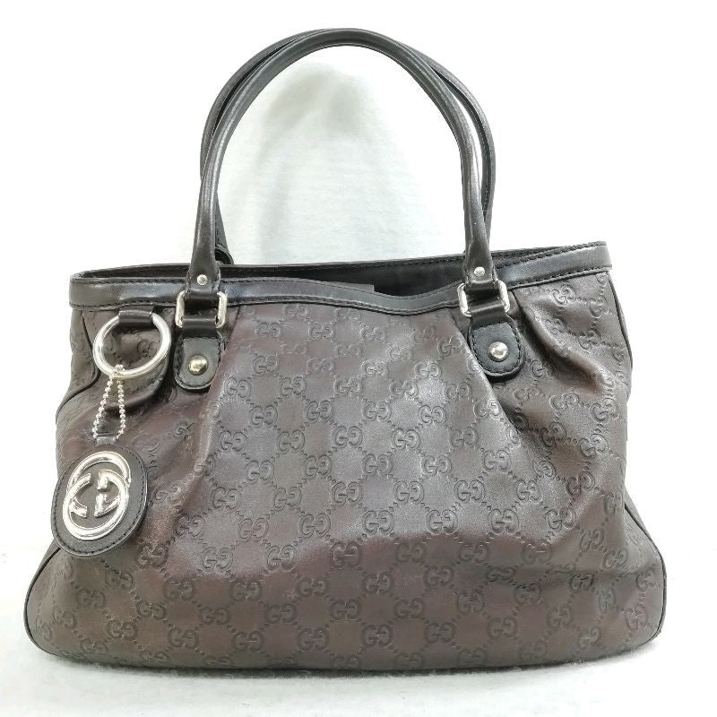 GUCCI Hand Bag Tote Purse GG Leather Brown Authentic