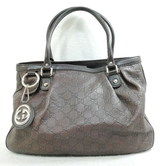 GUCCI Hand Bag Tote Purse GG Leather Brown Authentic
