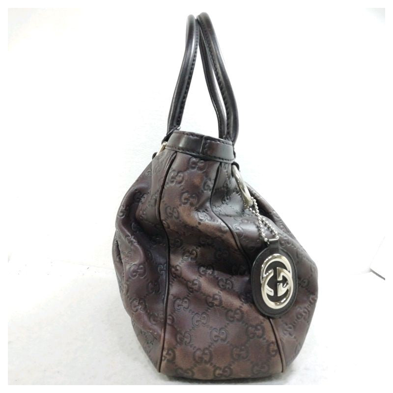 GUCCI Hand Bag Tote Purse GG Leather Brown Authentic