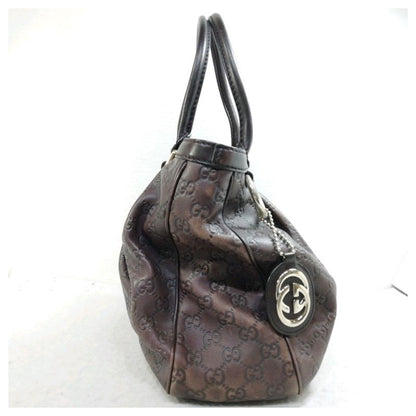 GUCCI Hand Bag Tote Purse GG Leather Brown Authentic