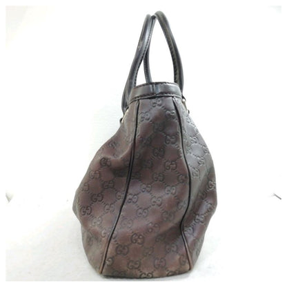 GUCCI Hand Bag Tote Purse GG Leather Brown Authentic