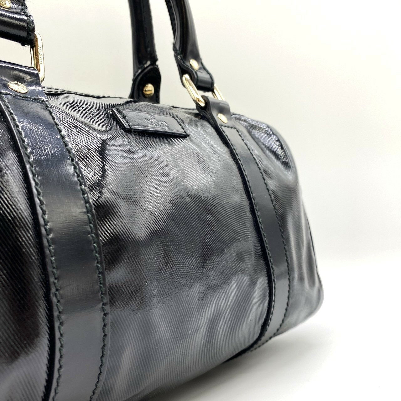 GUCCI Hand Bag Tote Purse Mini Boston Nylon Leather Black Authentic