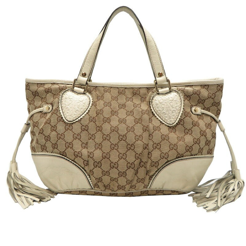 GUCCI Hand Bag Tote Purse GG Canvas Leather Beige White Authentic