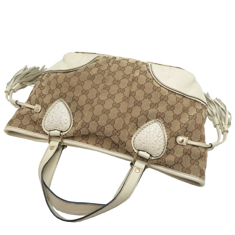 GUCCI Hand Bag Tote Purse GG Canvas Leather Beige White Authentic