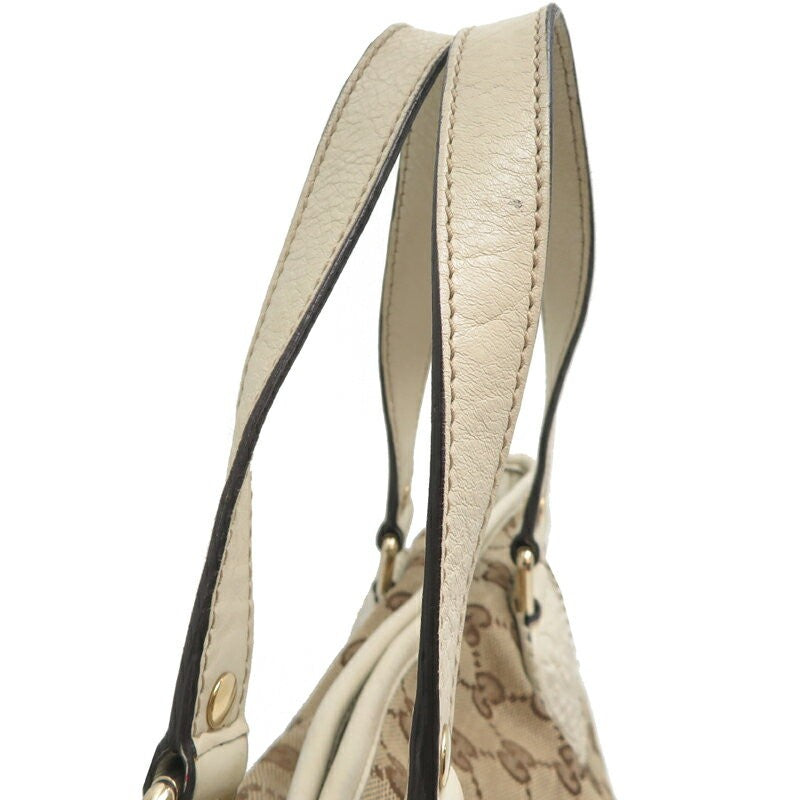 GUCCI Hand Bag Tote Purse GG Canvas Leather Beige White Authentic