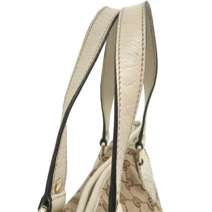 GUCCI Hand Bag Tote Purse GG Canvas Leather Beige White Authentic