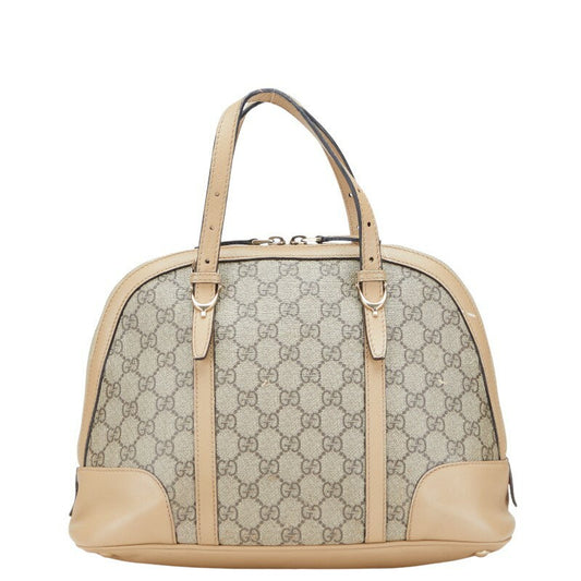 GUCCI Hand Bag Tote Purse GG Supreme PVC Leather Beige Brown Authentic