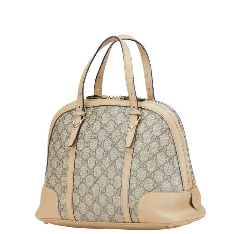 GUCCI Hand Bag Tote Purse GG Supreme PVC Leather Beige Brown Authentic
