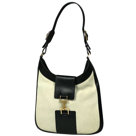 GUCCI Shoulder Bag Purse Suede Leather Beige Black Authentic