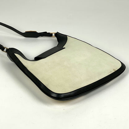 GUCCI Shoulder Bag Purse Suede Leather Beige Black Authentic