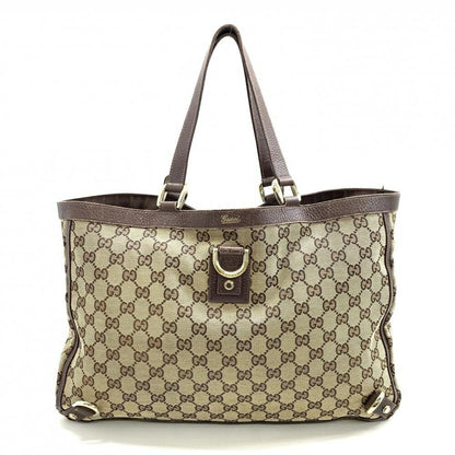 GUCCI Hand Bag Tote Purse GG Canvas Leather Beige Brown Authentic