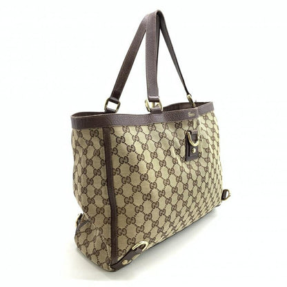 GUCCI Hand Bag Tote Purse GG Canvas Leather Beige Brown Authentic