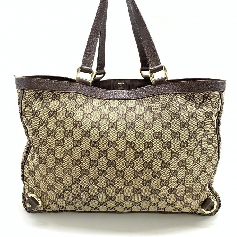 GUCCI Hand Bag Tote Purse GG Canvas Leather Beige Brown Authentic