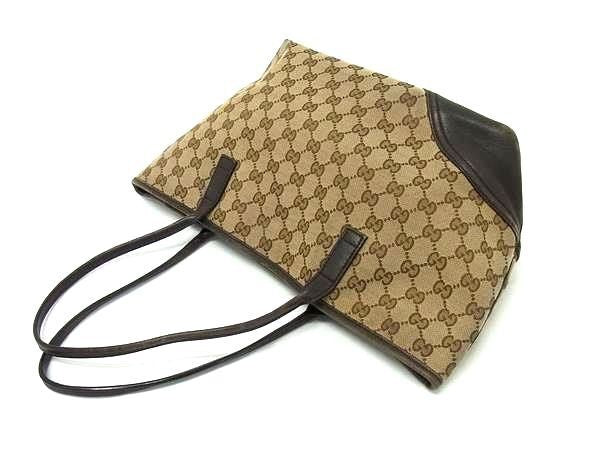 GUCCI Hand Bag Tote Purse GG Canvas Leather Beige Brown Authentic