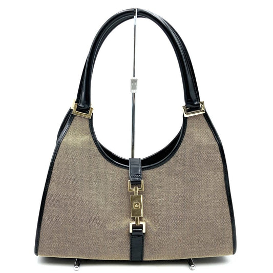 GUCCI Hand Bag Tote Purse Canvas Leather Gray Authentic