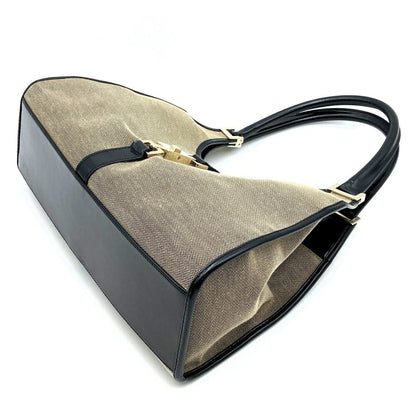 GUCCI Hand Bag Tote Purse Canvas Leather Gray Authentic