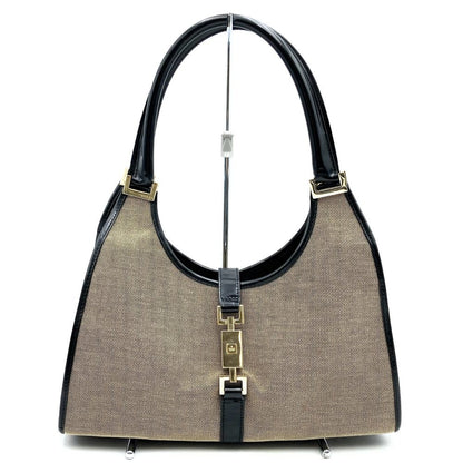 GUCCI Hand Bag Tote Purse Canvas Leather Gray Authentic