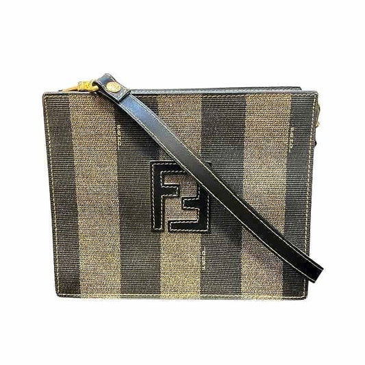 FENDI Shoulder Bag Purse FF Pecan PVC Leather Brown Authentic