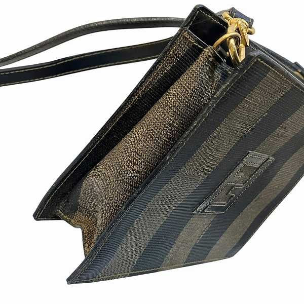 FENDI Shoulder Bag Purse FF Pecan PVC Leather Brown Authentic