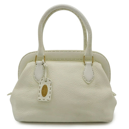 FENDI Hand Bag Tote Purse Selleria Leather White Authentic