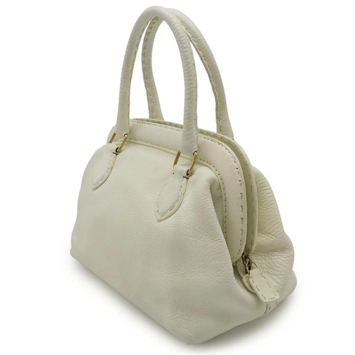 FENDI Hand Bag Tote Purse Selleria Leather White Authentic