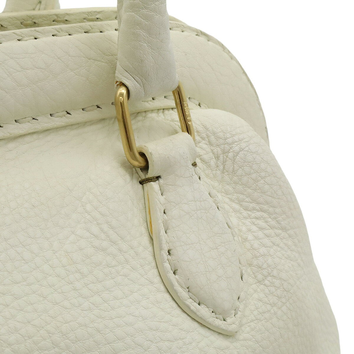 FENDI Hand Bag Tote Purse Selleria Leather White Authentic