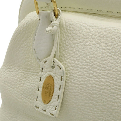 FENDI Hand Bag Tote Purse Selleria Leather White Authentic