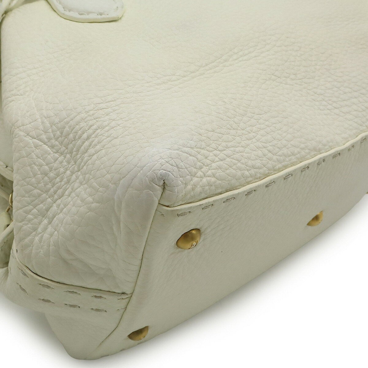 FENDI Hand Bag Tote Purse Selleria Leather White Authentic