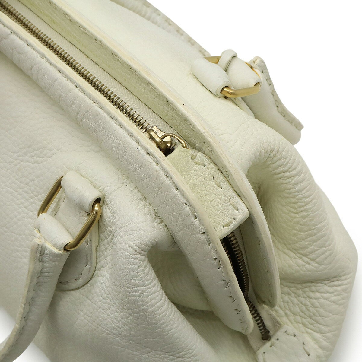 FENDI Hand Bag Tote Purse Selleria Leather White Authentic