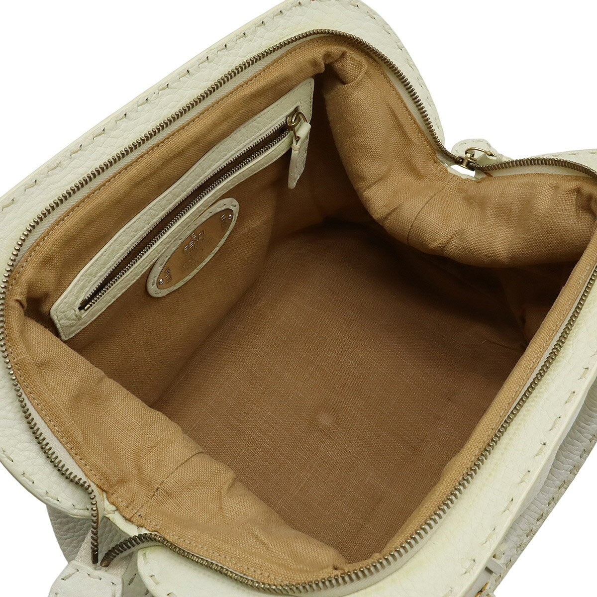 FENDI Hand Bag Tote Purse Selleria Leather White Authentic