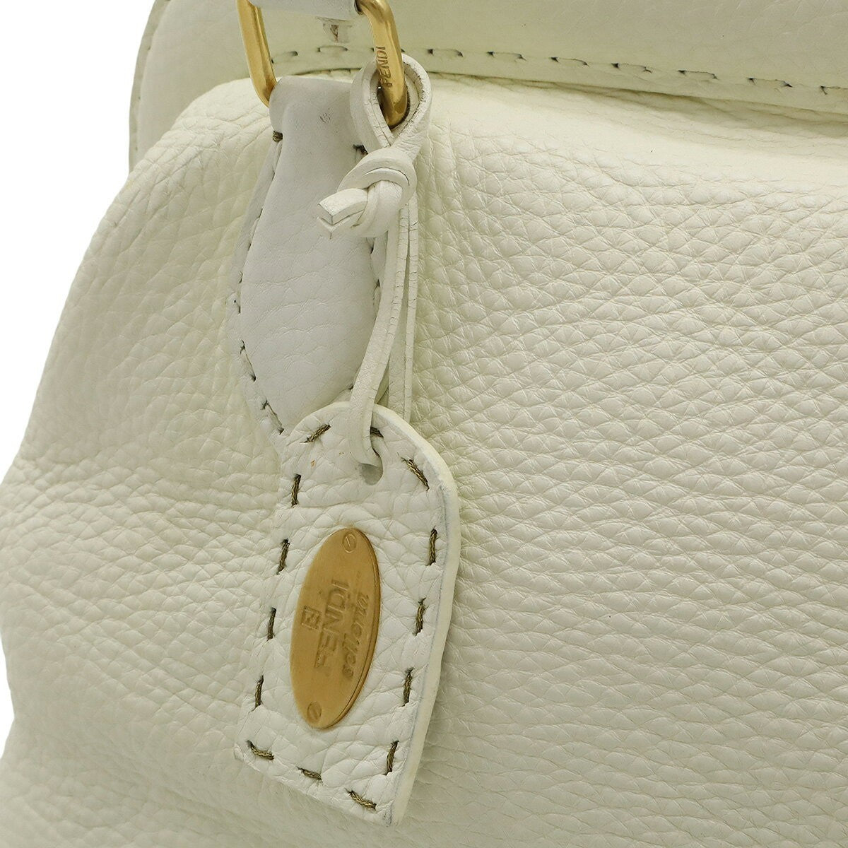 FENDI Hand Bag Tote Purse Selleria Leather White Authentic