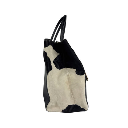 FENDI Hand Bag Tote Purse Leather Black White Authentic