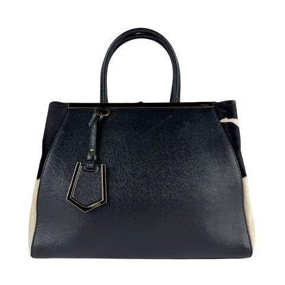 FENDI Hand Bag Tote Purse Leather Black White Authentic