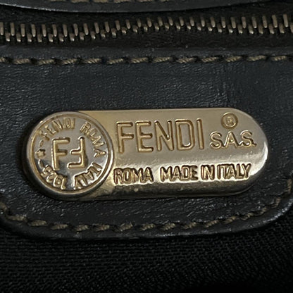 FENDI Hand Bag Tote Purse FF Pecan PVC Leather Brown Black Authentic